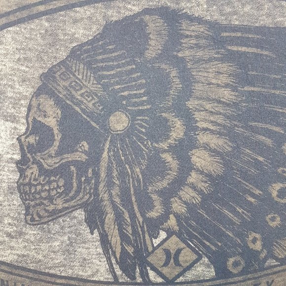 HURLEY Graphic Tee Shirt Large US L Blue Skull Indigenous Headdress Est 1999 - Picture 6 of 11